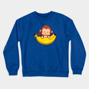 Cute Monkey Holding Banana Cartoon Crewneck Sweatshirt